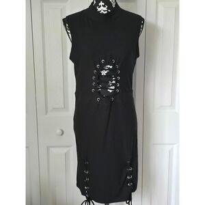 Peachy Girl Black Lace Up Cutout Mock Neck Sleeveless Bodycon Mini Dress XL